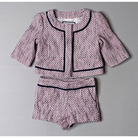 Janie & Jack Parkside Social Pink/Navy Tweed Jacket & Shorts Set Girls 2T